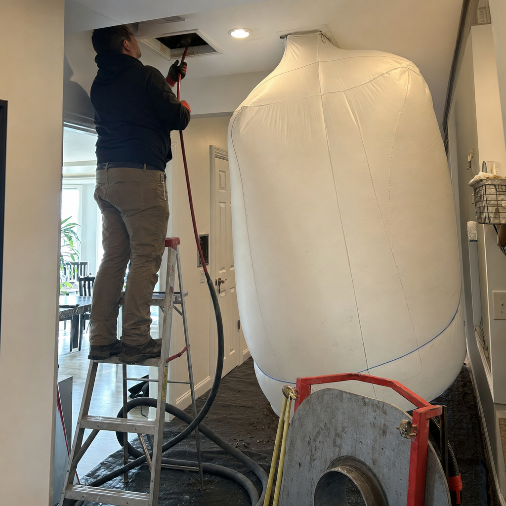 Technician using professional equipment for residential air duct cleaning service in Ohio, OH